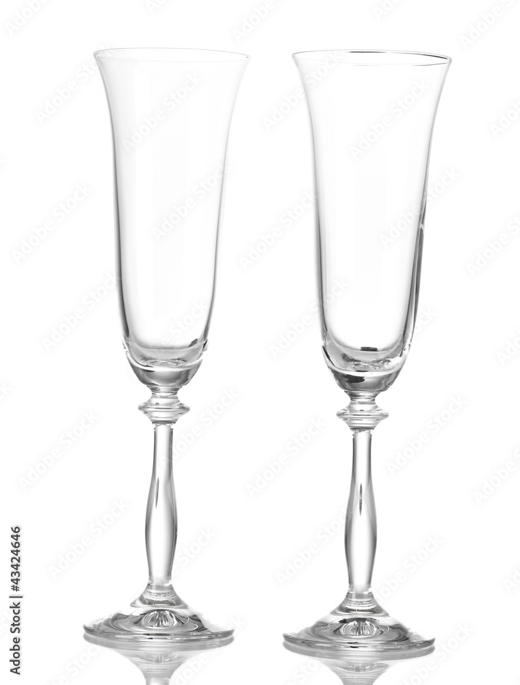 empty glasses for champagne isolated on white. empty glasses for champagne isolated on white.