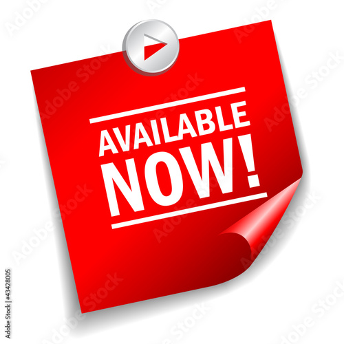 Available now vector label