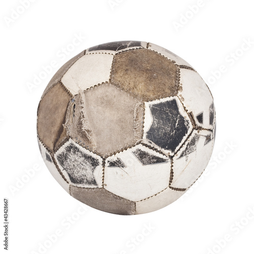 Old ball for soccer. Isolated on white background