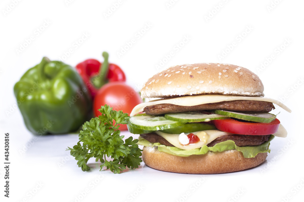 Podwójny burger z serem i warzywami