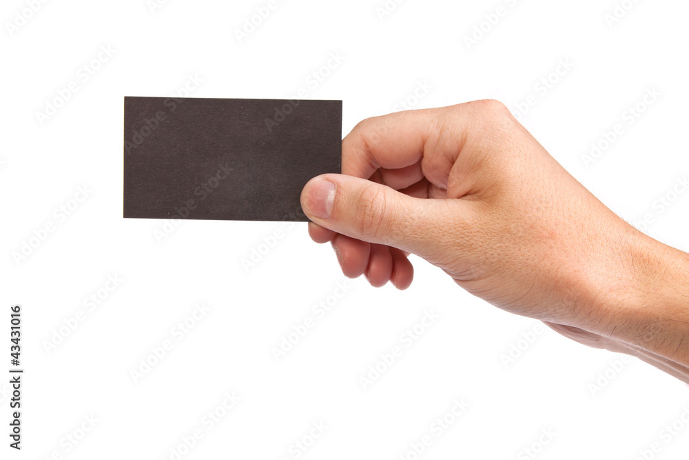 Businessman's hand holding blank business card Businessman's hand holding blank business card