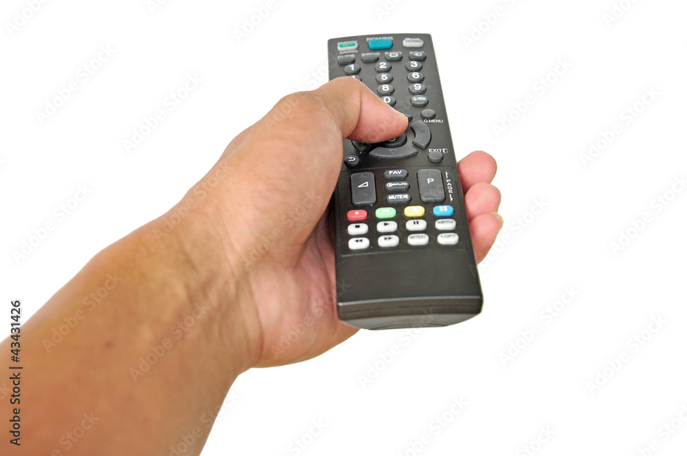 man's hand holding remote control isolated on white man's hand holding remote control isolated on white