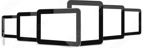 Black tablets set on white background