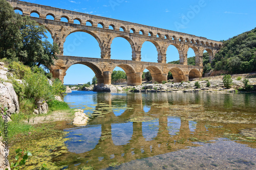 Roman aqueduct Pont du Gard, Languedoc, France. Unesco site. photo