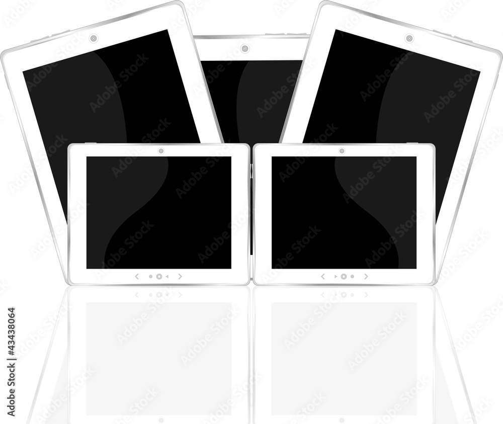 White tablet PC set isolated on white reflective background White tablet PC set isolated on white reflective background