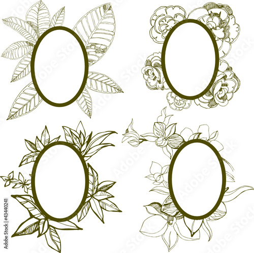 Vector set of round vintage frames with flowers
