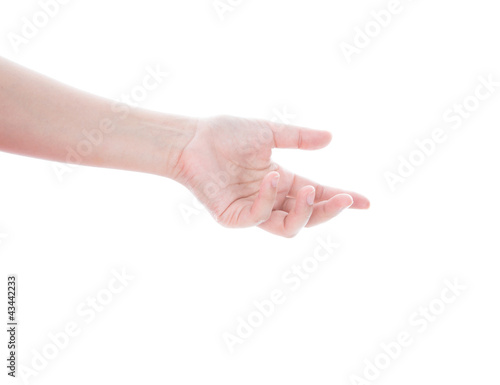 Beautiful woman's hand, palm up isolated on white background