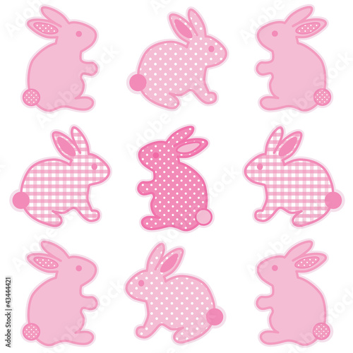Baby Bunny Rabbits in pastel pink gingham and polka dots #43444421