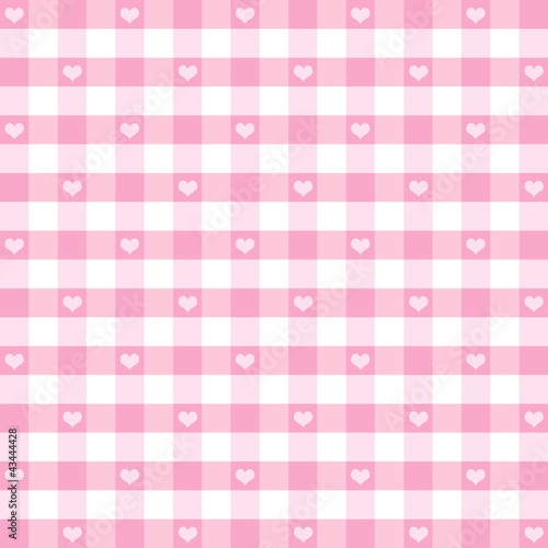 Seamless Gingham and Hearts, pastel pink, EPS has pattern swatch