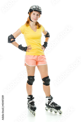 beautiful young woman on roller skates