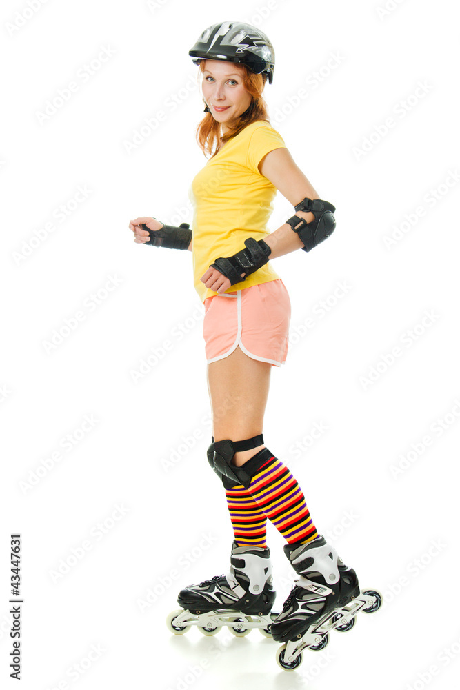 beautiful young woman on roller skates