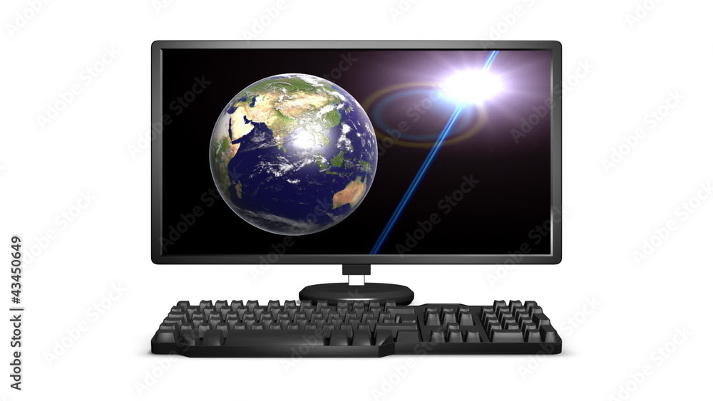 Slow turning globe on a computer monitor. Slow turning globe on a computer monitor.