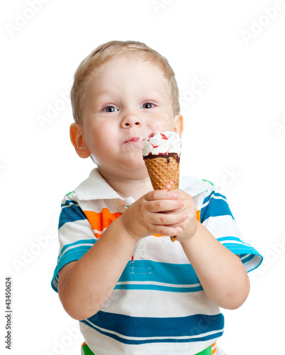 happy child boy eating ice ...