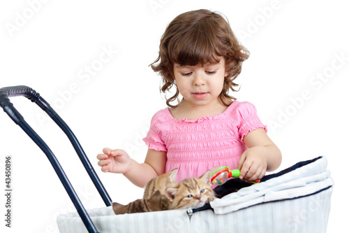child playing with kitten