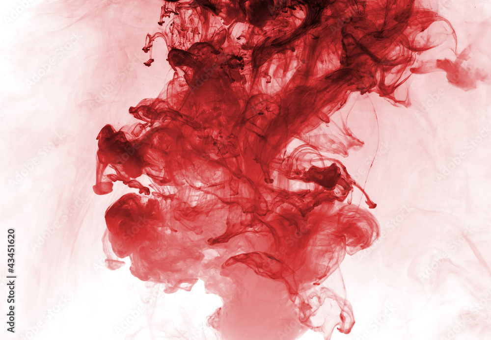 Red ink in water on a white background. - obrazy, fototapety, plakaty 