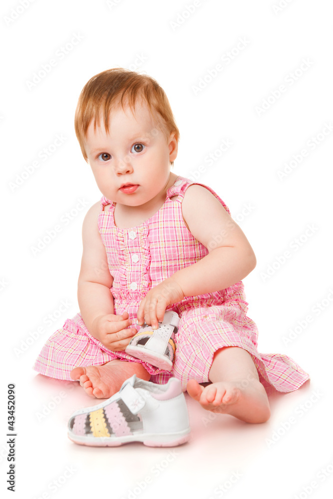 Girl with sandals, isolated on white Girl with sandals, isolated on white