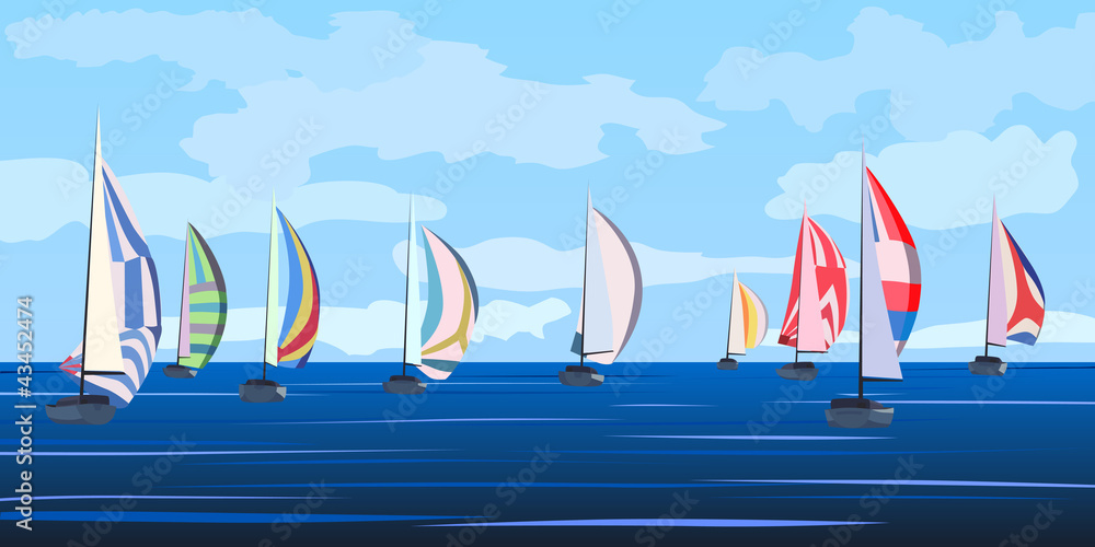 Obraz premium Vector illustration of sailing yacht regatta.