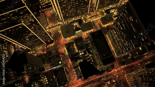Aerial night vertical view of Skyscraper lights, USA