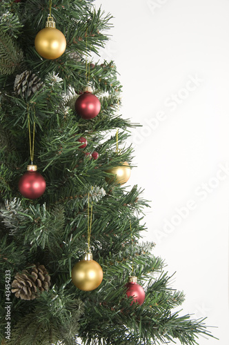 Christmas Tree and Decorations on White Background