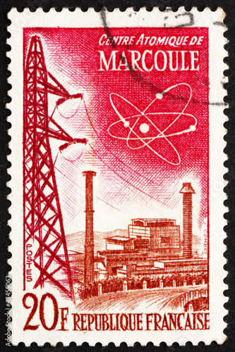 Postage stamp France 1959 Marcoule Atomic Center photo