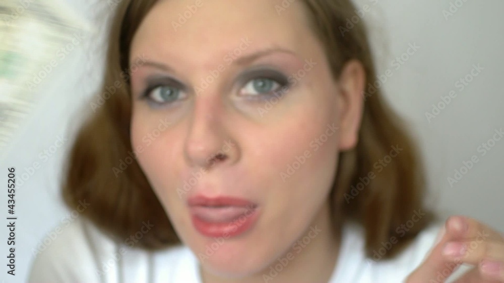 Beautiful young woman have fun with 1 dollar banknote. Sound. Beautiful young woman have fun with 1 dollar banknote. Sound.