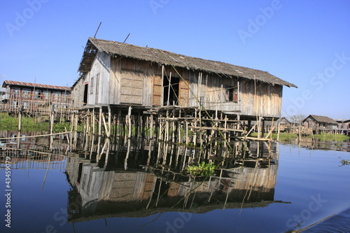 Traditional wooden stilt houses, Inle lake, Myanmar photo