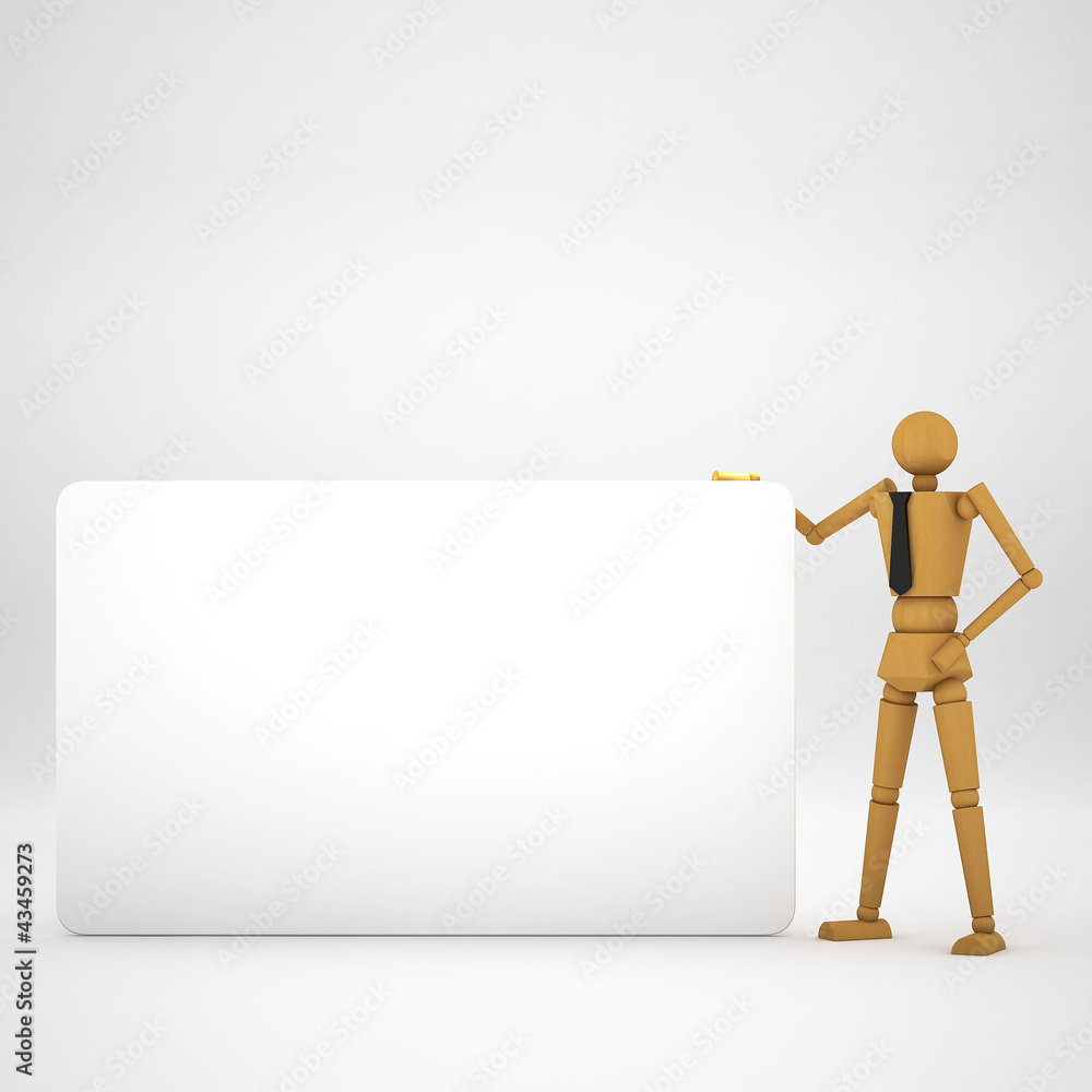 The wooden doll with board on white background 3d illustration The wooden doll with board on white background 3d illustration