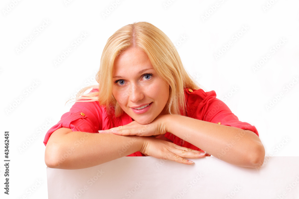 Pretty young woman with a big sheet of paper Pretty young woman with a big sheet of paper