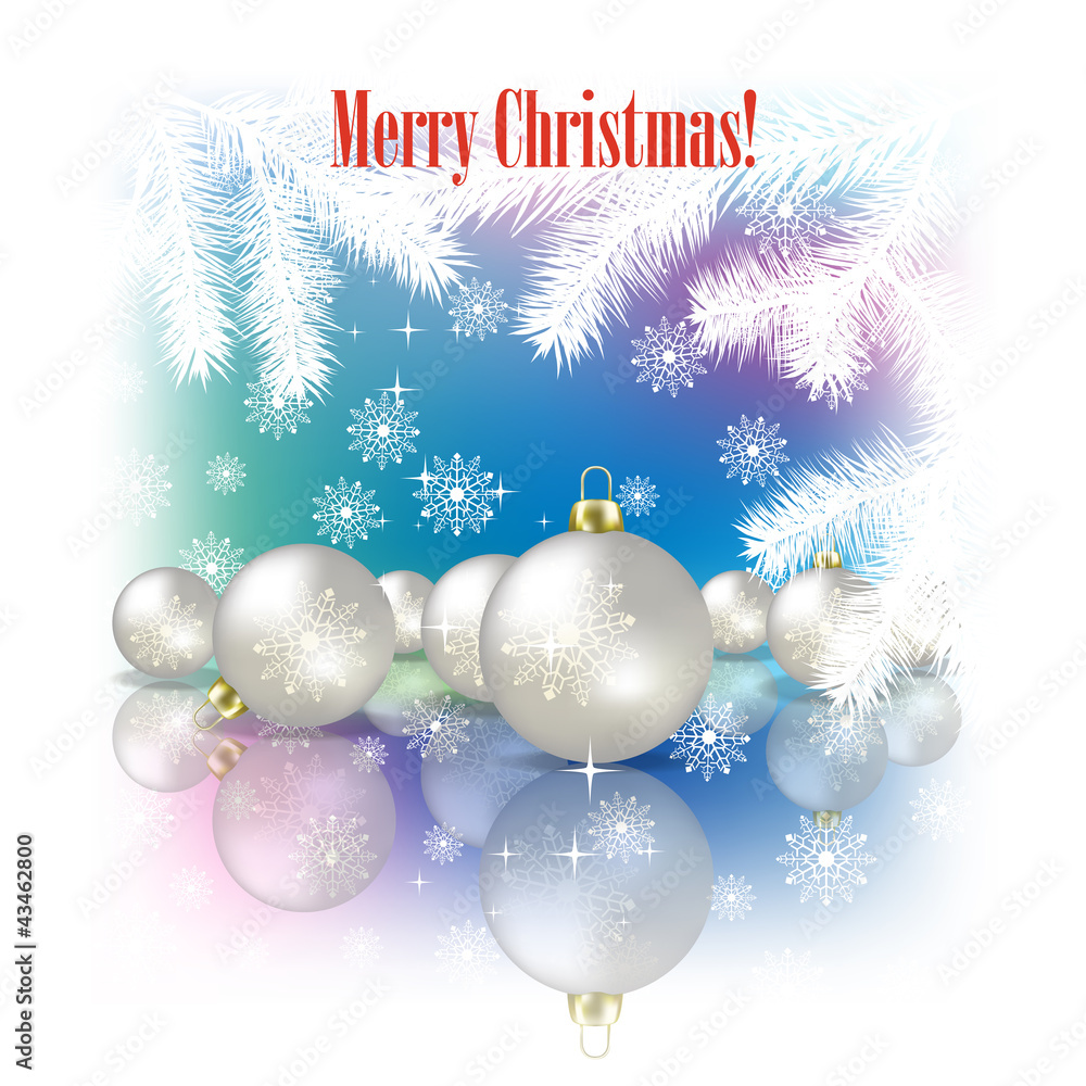 Christmas decorations and snowflakes on winter background Christmas decorations and snowflakes on winter background