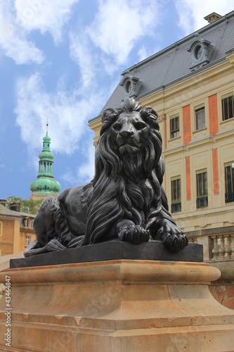 Leo statue and palace in Pszczyna, Poland