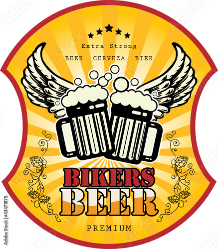 Bikers Beer label, vector illustration