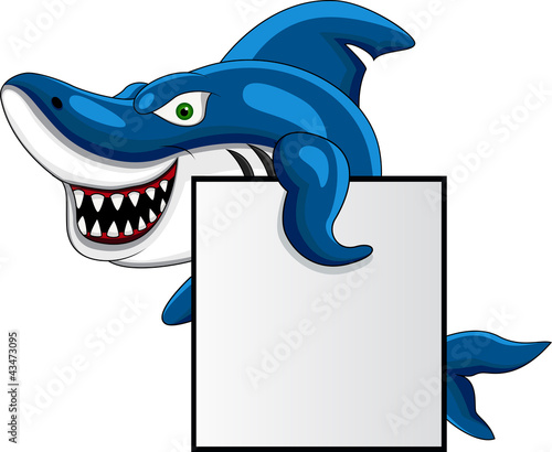 funny shark cartoon with blank sign