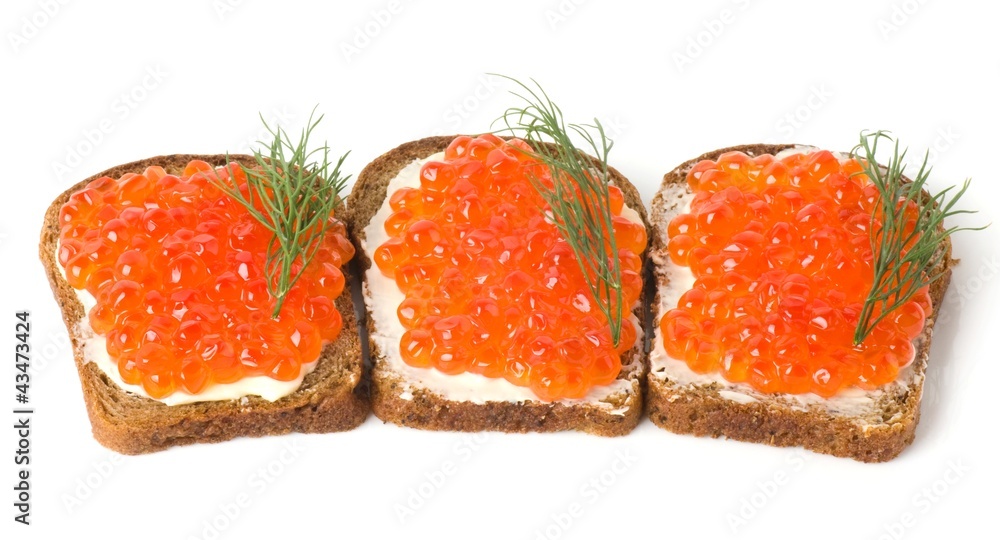 Red caviar with bread and butter Red caviar with bread and butter