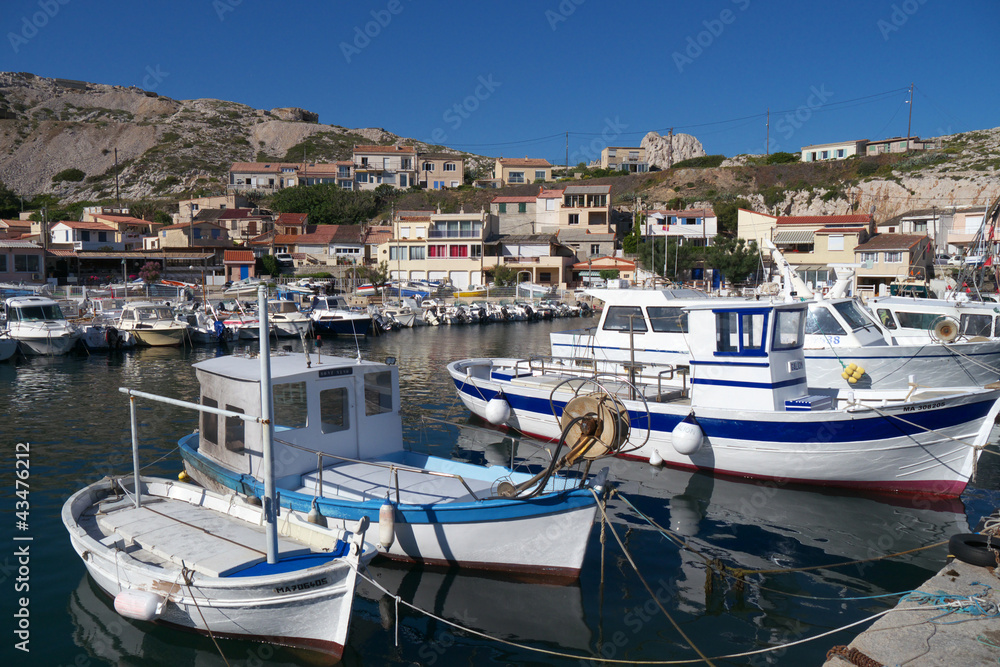 fishing boats in small harbour near marseille