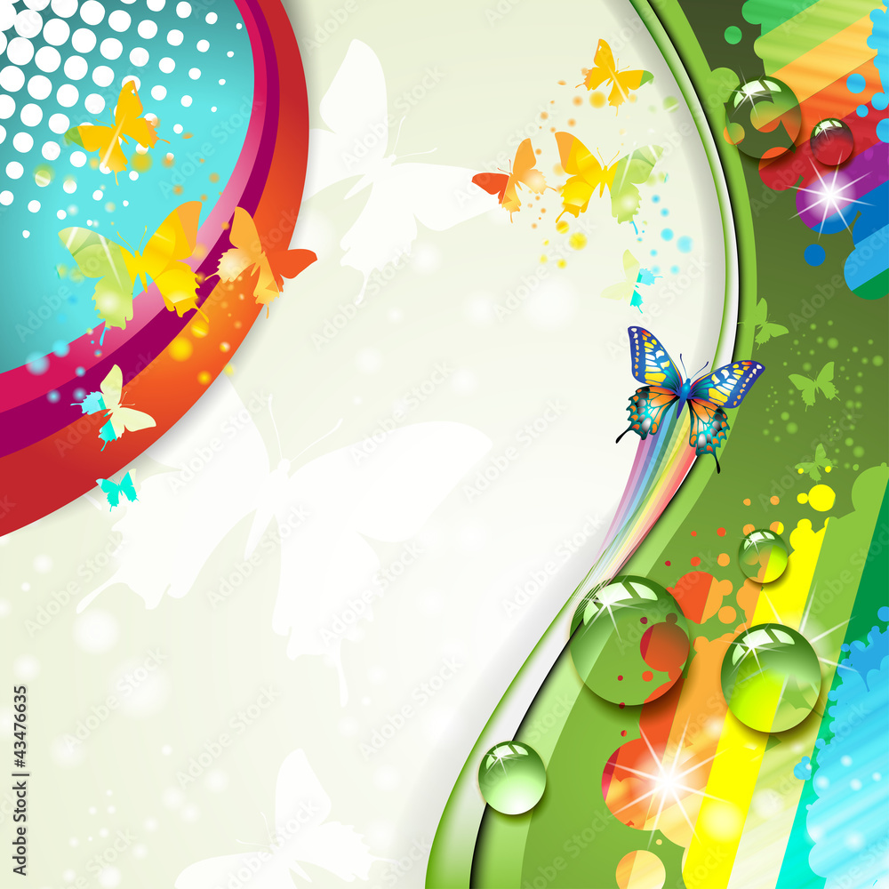 Fototapeta premium Colorful abstract background with butterflies
