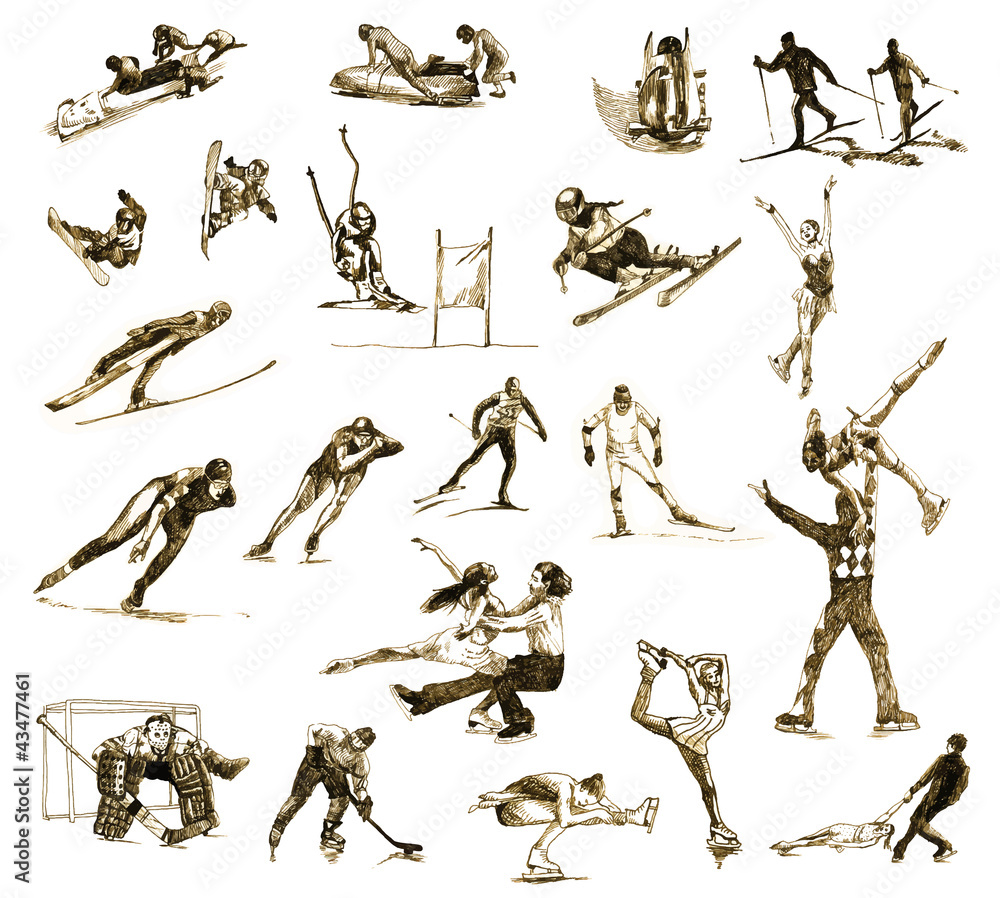 Fototapeta premium rysunki ręczne sportów zimowych przekonwertowane na wektory