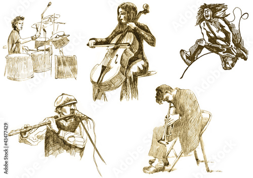 musicians with musical instruments,drawings converted to vector