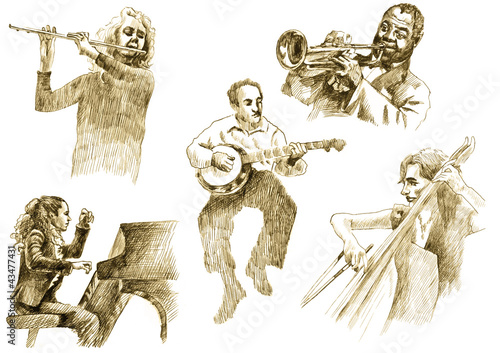 musicians with musical instruments,drawings converted to vector