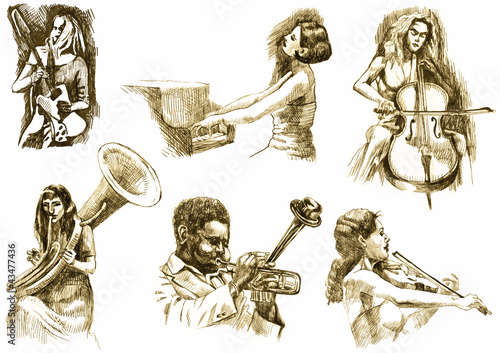 musicians with musical instruments,drawings converted to vector