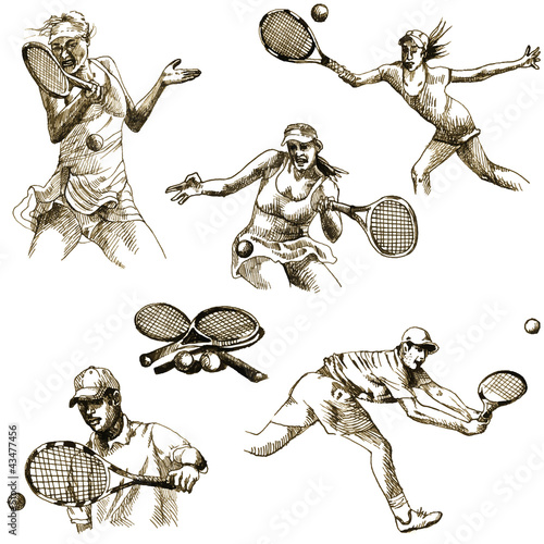 tennis players collection - hand drawings converted into vector