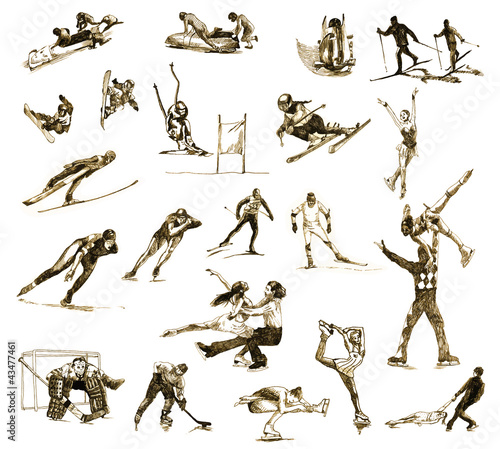 winter sports hand drawings converted into vector