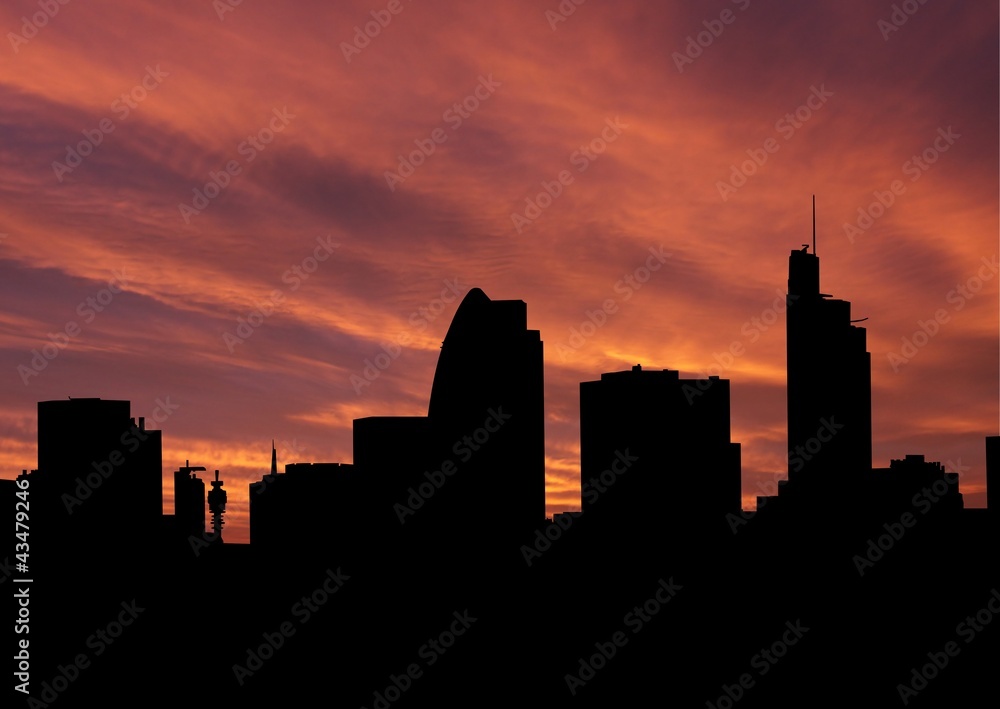 Naklejka premium London skyline at sunset illustration