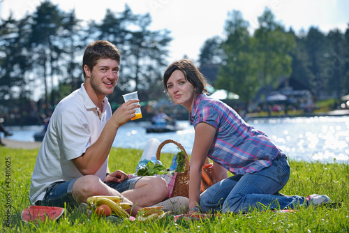 happy young couple having a picnic outdoor © .shock