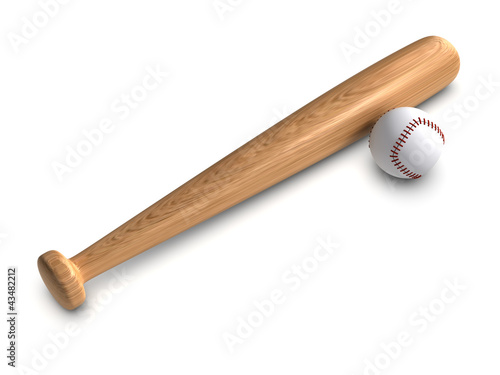 3d Baseball bat and ball on floor