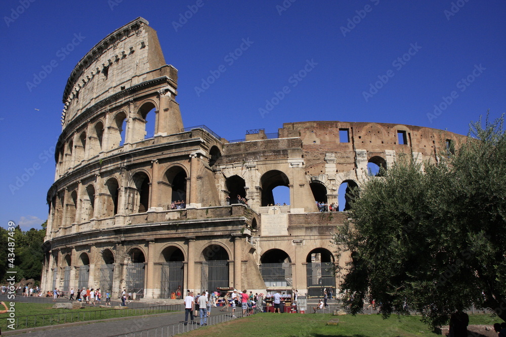 Colosseum of Rome with blue sky, Italy