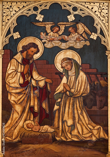 Fotografie, Obraz Brussels - Nativity paint on the wood from Saint Antoine church