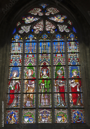 Brussels - Windowpane from gothic church Notre Dame du Sablon
