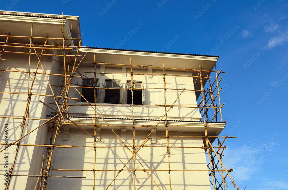 Bamboo scaffolding in construction site