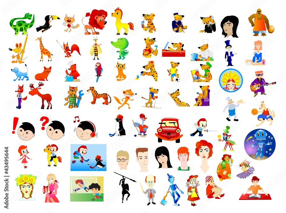 Big set of different cartoon characters and scenes Big set of different cartoon characters and scenes