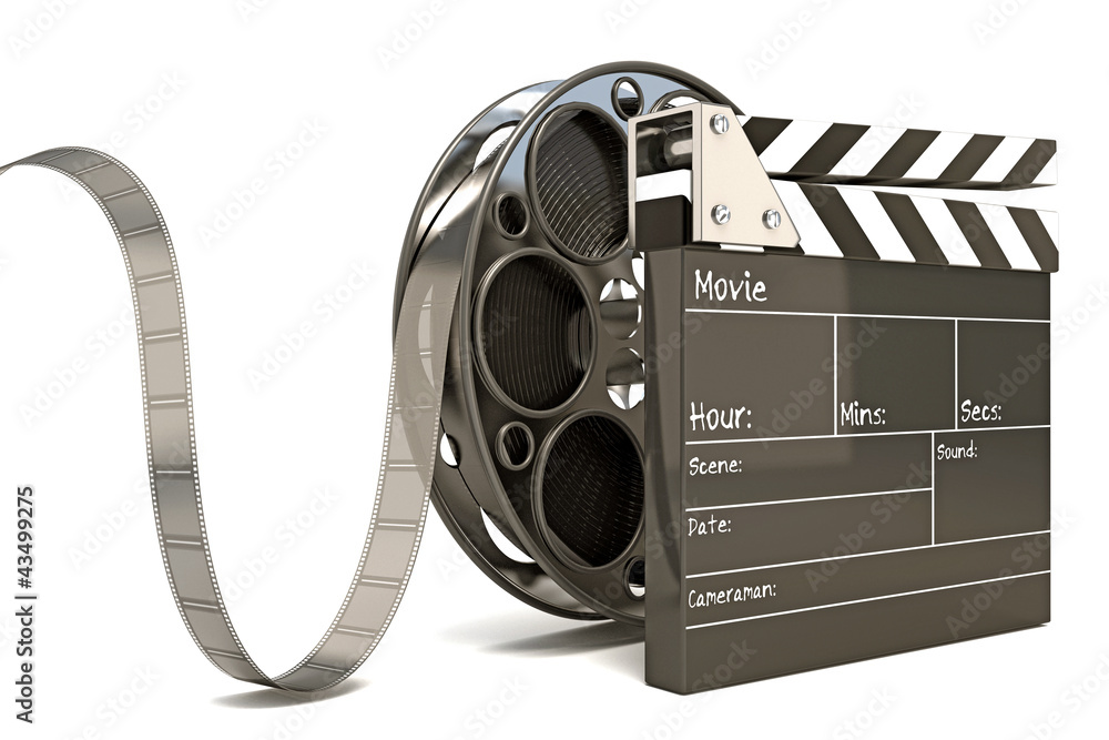 Naklejka premium illustration of clap board with film reel